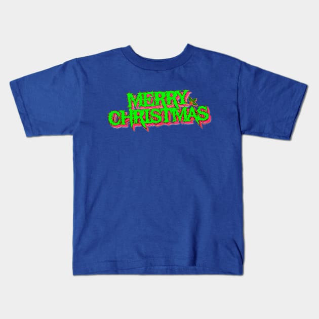 Merry Christmas (Black Metal - neon) Kids T-Shirt by C E Richards
